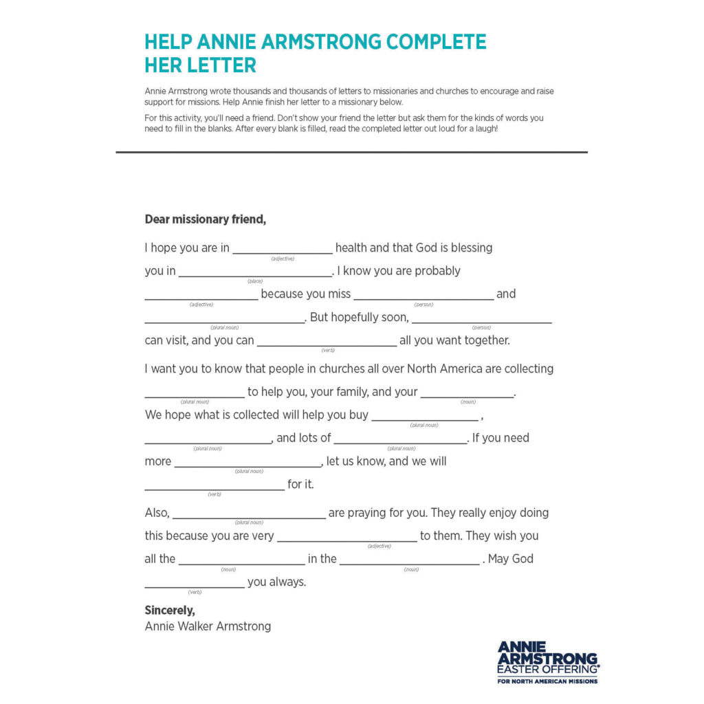 Annie Armstrong Letter Activity