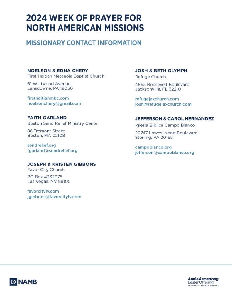 Missionary Contact Information
